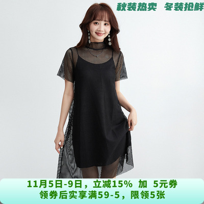 YC0A0008镂空设计中裙纯色短袖裙子连衣裙女6.17夏