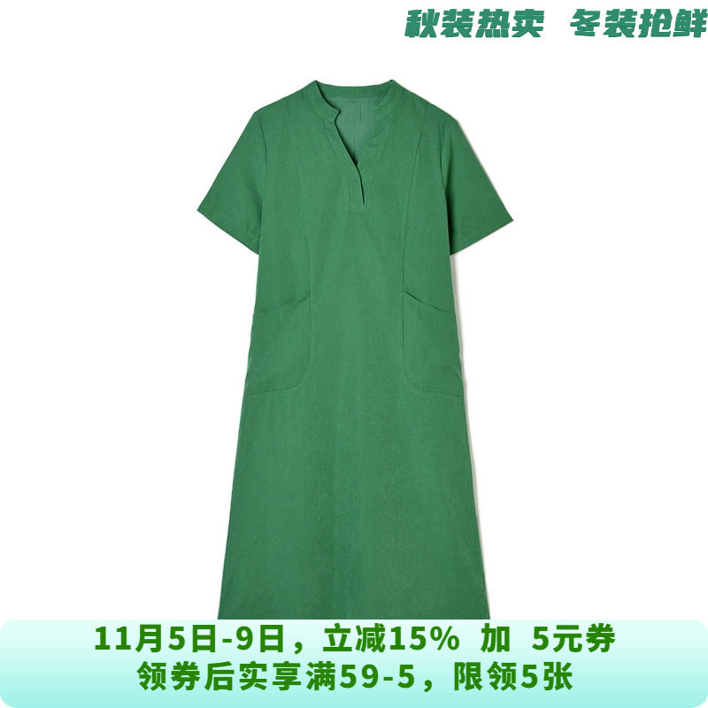 QY0A0050简约通勤中长裙套头短袖裙子连衣裙女5.26夏