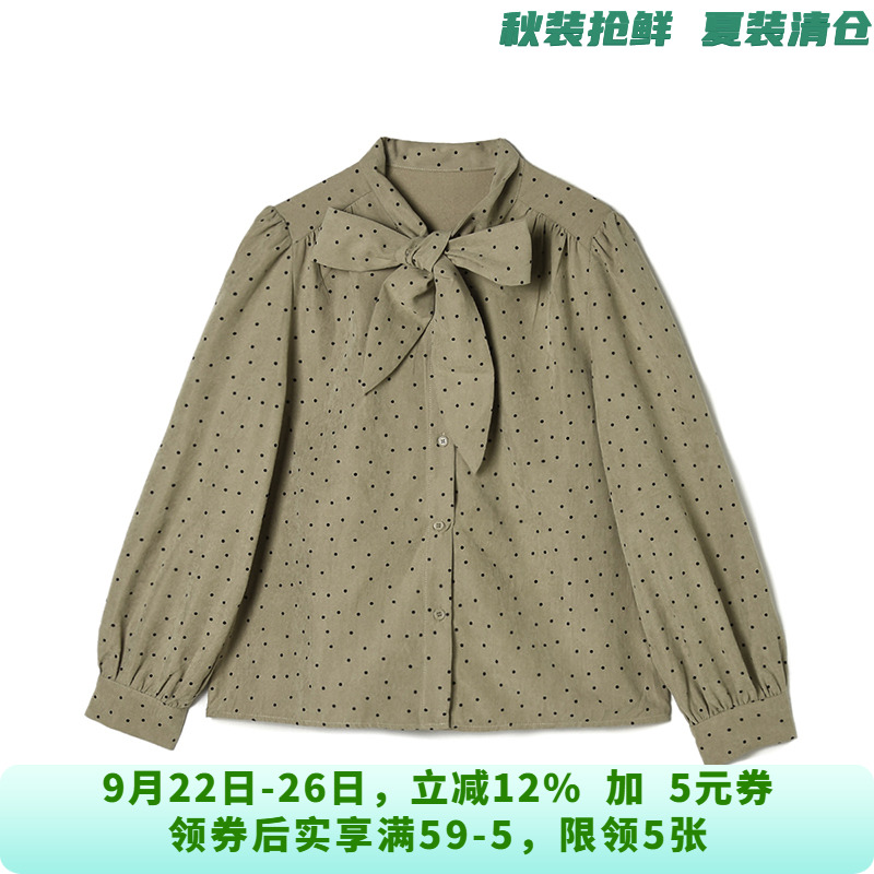 BY0D0020温柔气质波点上衣系蝴蝶结衬衫女8.4秋