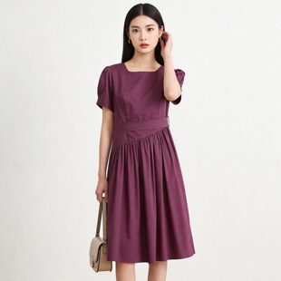 HH0A0007收褶纯色裙子连衣裙专柜折扣女装6.10夏