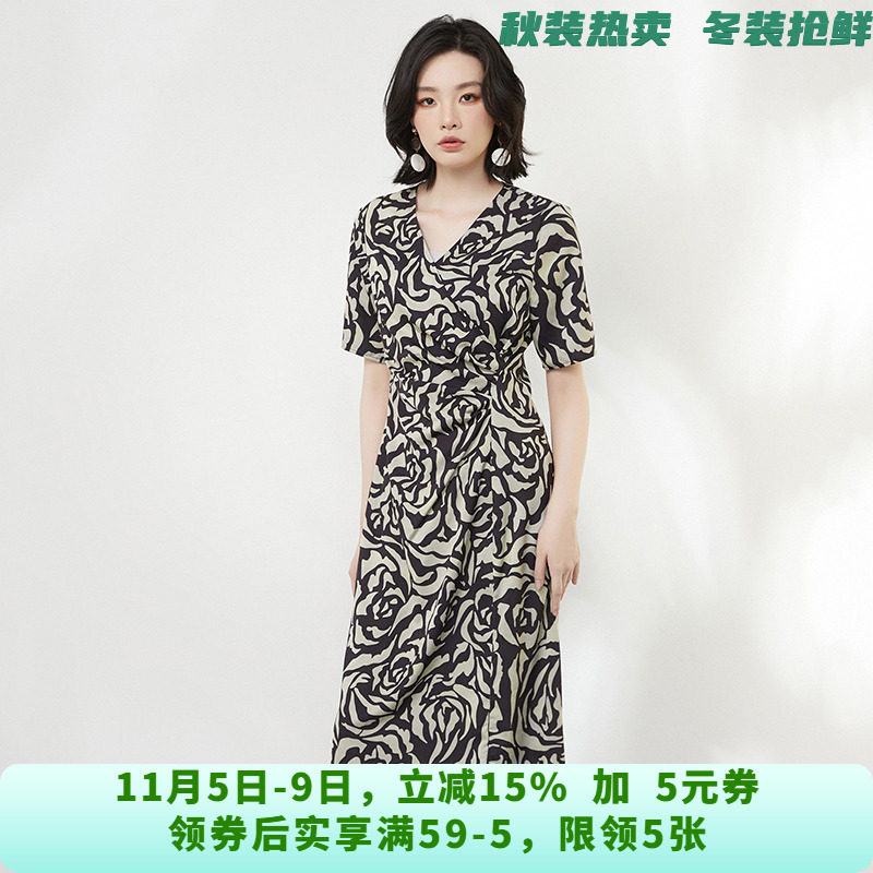 KB0A0096拼色设计中长裙五分袖裙子连衣裙女5.24夏