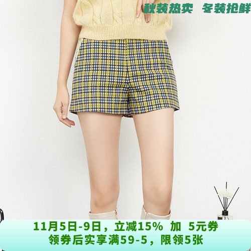 「LI系列」高端LI0P0003高腰拼色格纹短裤子休闲裤女7.29秋