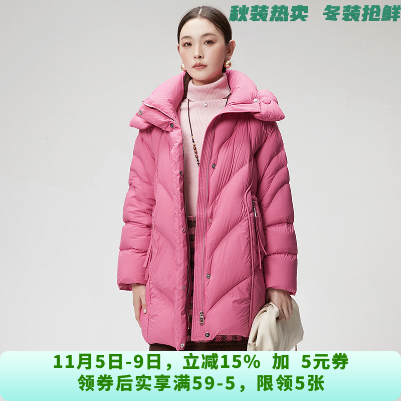 「钰系列」高端YK1R0007轻盈保暖中长款外套鹅绒服女10.31冬女装/女士精品羽绒服原图主图