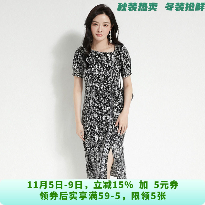 QH0A0018黑白拼色中长裙设计感裙子连衣裙女4.16夏