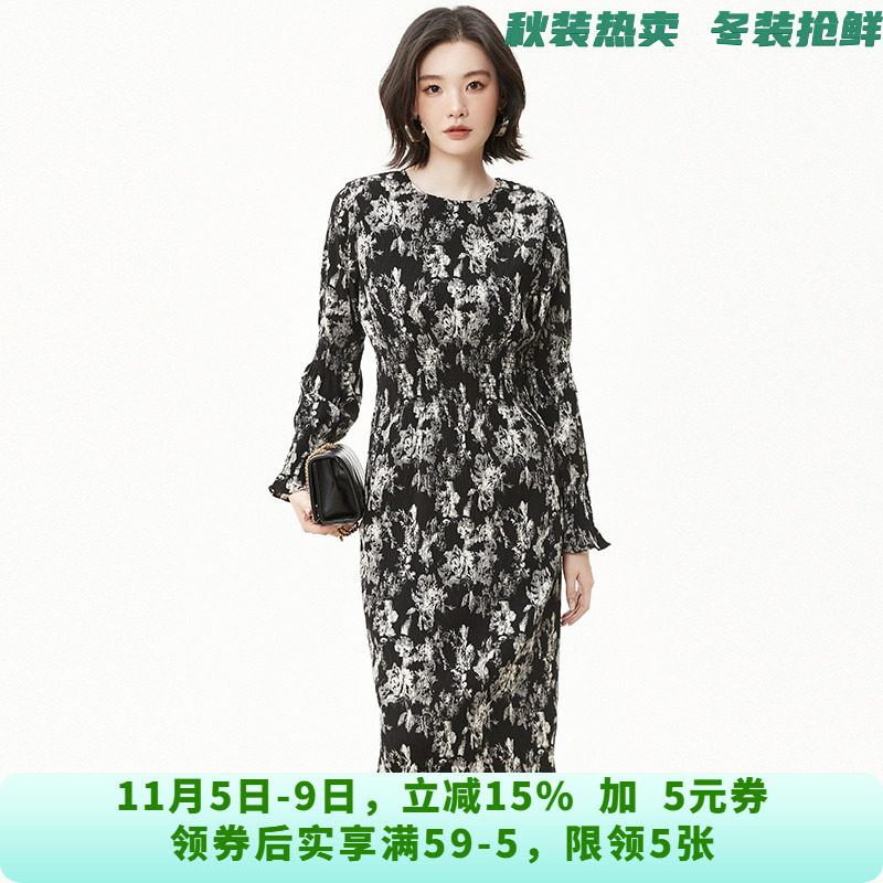 YL0A0007复古优雅中长裙一粒扣裙子连衣裙女8.14秋