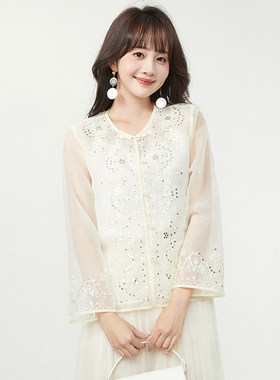 HG0K0014亮片时髦感上衣宽松遮肉长袖外套女1.14春