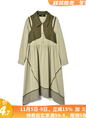 PT0A0018拼接假两件中裙可开扣裙子连衣裙女1.8春