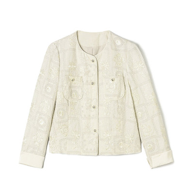 GZ0K0001精致提花时尚感上衣翻边长袖外套女1.9春