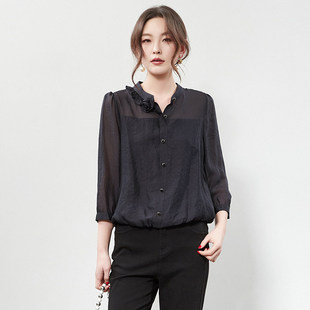 KA0D0005简约风可开扣上衣宽松遮肉衬衫 女2.24春
