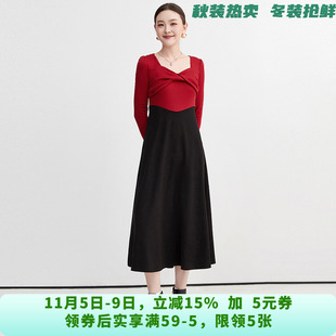 深圳南油NY0A0063撞色拼接中长裙连衣裙女7.21秋