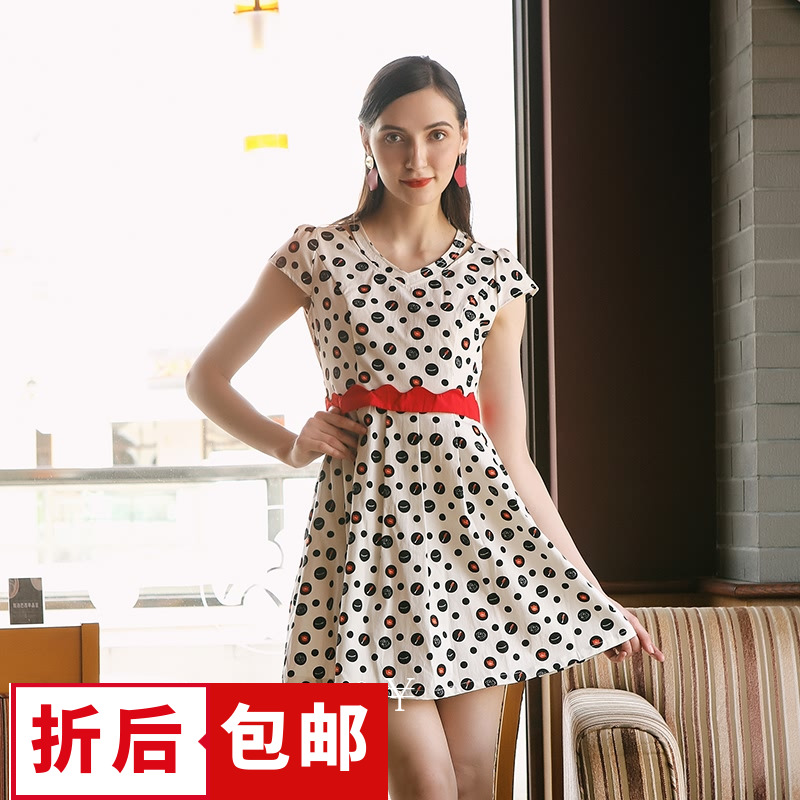 【5折包邮】HH系列女装品牌剪标折扣店九魅尾货?#30007;?#36523;印花连衣裙