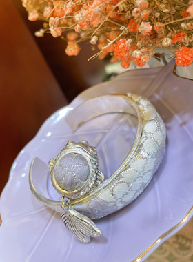 新款民族风饰品手工银diy配件底托镶西阵织绣片金鱼戒指手镯