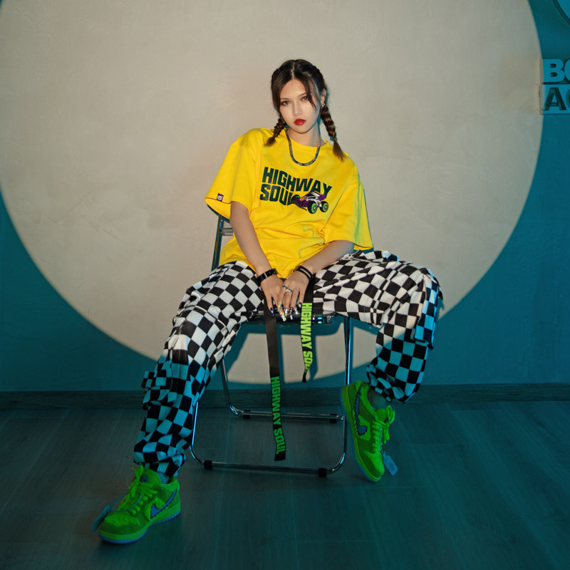 bouncing ace纯色圆领印花宽松短袖t恤舞者之选嘻哈街头潮人上衣