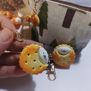 日系手作微缩食玩软陶咬一口夹心海豹饼干拉链扣挂件包挂翻包礼物