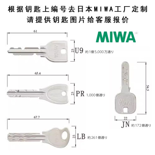 配制MIWA门锁钥匙GOAL门锁钥匙