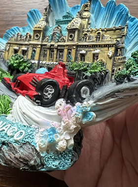 纯手工制作彩绘摩纳哥皇宫赛车树脂贝壳摆件孤品国内仅一个包邮