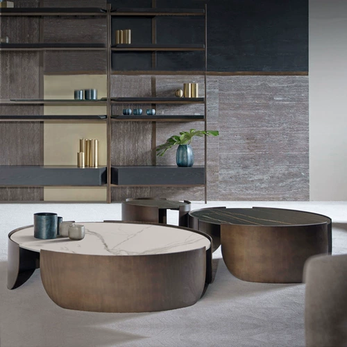 Итальянская легкая роскошная скала каменная доска кофейня из нержавеющей стали круглый размер круглый комбинация инопланетная чайная таблица современная минималистская гостиная домохозяйство