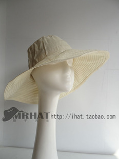 040820 米黄 女士可折叠涤纶布帽 大边沿防晒太阳帽 盆帽 渔夫帽