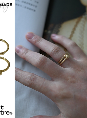 PetitQuatre18K金纯手工制高级感豆豆素圈戒指小众轻奢男女百搭款