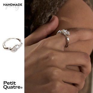 PetitQuatre原创设计手工制925银水波纹锆石戒指设计锆石戒指自留