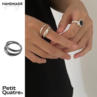 petitquatre基础款纯手工双素圈戒指百搭款纯银戒指