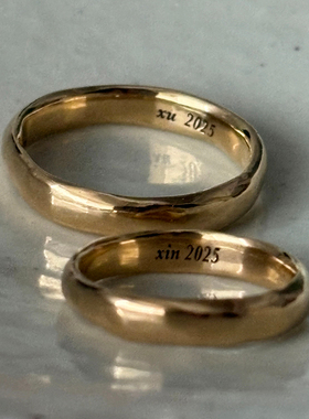 petitquatre纯手工定制款通体18k金情侣对戒婚戒小众轻奢