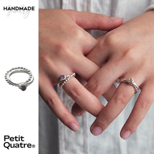 petitquatre设计感纯手工定制925银珠珠双环水晶戒指小众高级饰品