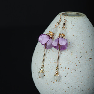 手作非遗蚕丝掐丝绒花耳环吊坠国风新中式汉服佩饰花朵旗袍耳坠