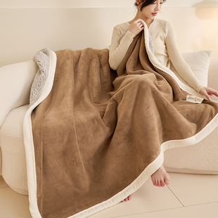 高级感羊羔绒毛毯盖毯办公室午睡毯冬季加绒加厚毯子床上用毛毯