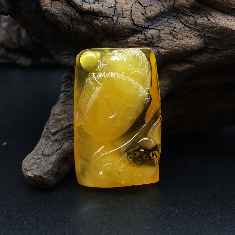 纯天然鸡油黄蜜蜡睡观音雕刻挂件16-17克琥珀蜜蜡吊坠丹可罗波兰