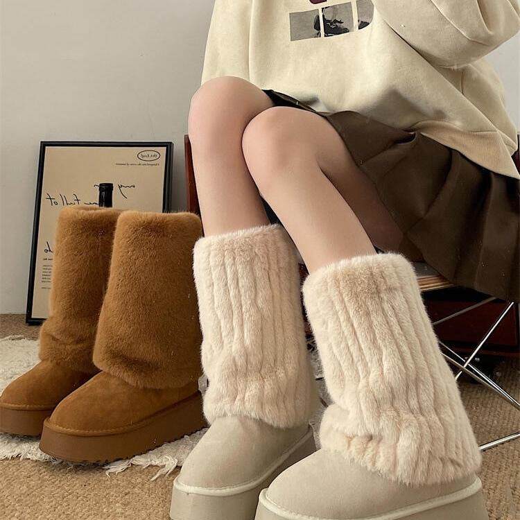 秋冬新款毛绒堆堆袜套女保暖加厚仿水貂皮草毛毛中筒袜套y2k腿套