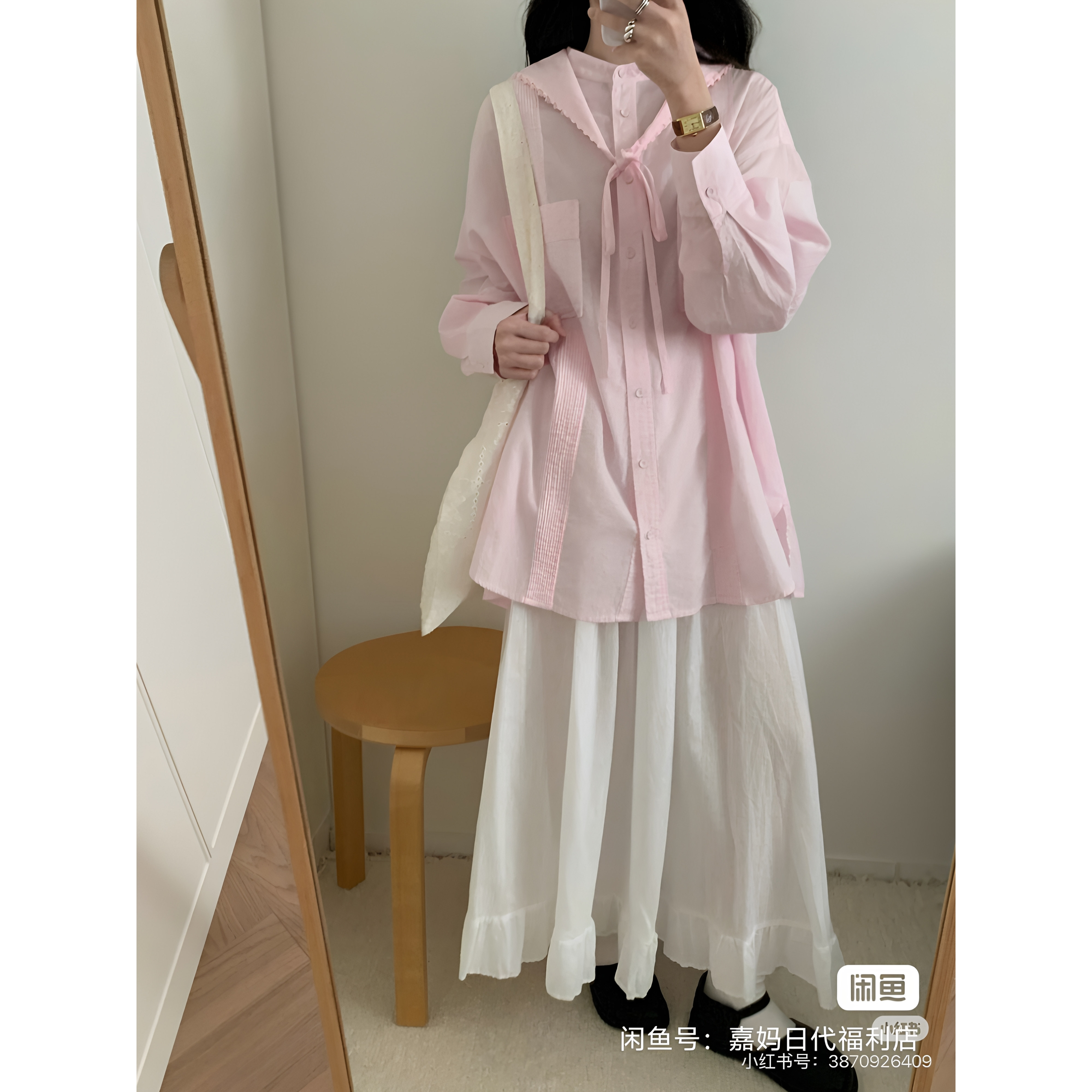 全新闲置 soso兔日本购入 土蘑菇/tumugu新款女士樱花粉口袋衬衫