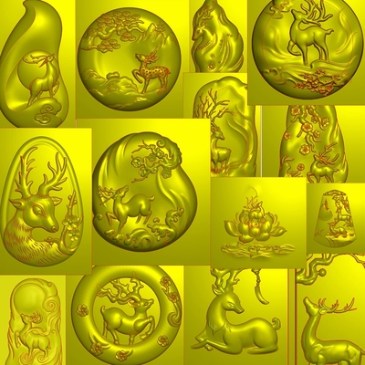 鹿带线14张打包精雕图一路吉祥电脑雕刻图JDP浮雕图BMP木雕玉雕图
