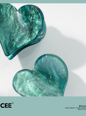 我是岁月你是星辰。薄荷绿色的银河系超美爱心小发夹