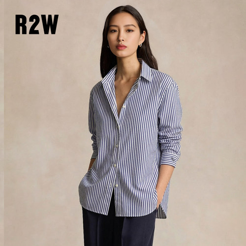 R2W美式复古oversize条纹衬衣