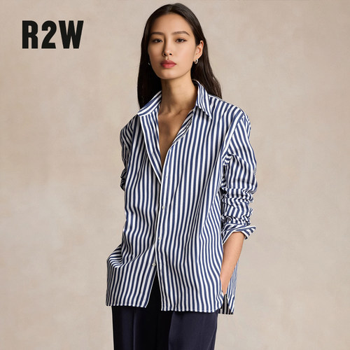 R2W美式复古oversize条纹衬衣