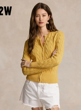 R2W春复古黄绞花棉线针织开衫小外套经典开襟麻花叠穿修身蓝毛衣