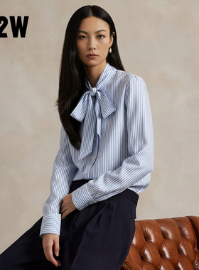 R2W美式学院气质条纹衬衫女修身职业长袖牛津布纯棉蓝色百搭衬衣