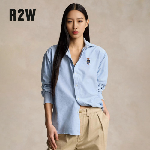 R2W宽松美式小熊刺绣牛津纺衬衣