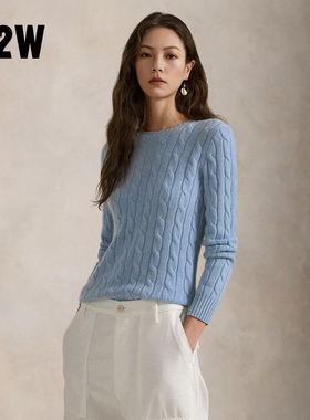 R2W美式经典浅色系蓝色复古麻花羊毛衫米白修身黄绿色软糯针织衫