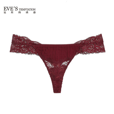 夏娃的诱惑内裤女薄款蕾丝超薄透气丁字裤桑蚕丝褶皱T裤1444210