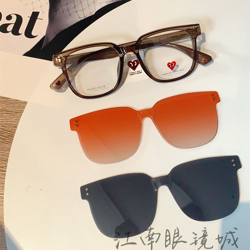 查尔斯桃心近视眼镜男眉线框磁吸眼镜大脸可带配墨镜镜片遮阳4012