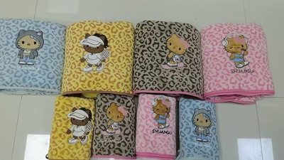 豹纹kt猫浴巾女加厚柔软吸水不掉毛带帽斗篷儿童披风加大加厚浴巾