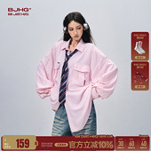 美式 春季 宽松休闲高级感情侣衬衣外套 男女款 BJHG不计后果条纹衬衫