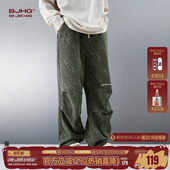 加绒加厚裤 BJHG不计后果美式 秋冬阔腿伞兵裤 子男款 子 灯芯绒休闲裤