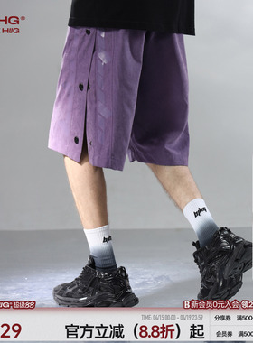 BJHG不计后果轻薄透气短裤男夏季潮牌运动裤子休闲紫色宽松五分裤