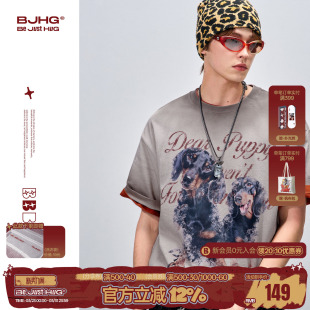 复古做旧纯棉情侣款 BJHG不计后果腊肠狗t恤短袖 新款 夏季 T恤女 男款
