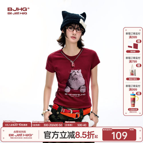 BJHG小猫趣味短袖T恤女款凉感