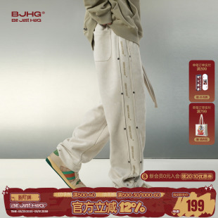 复古情侣休闲卫裤 BJHG不计后果排扣直筒运动裤 宽松美式 春季 子男款