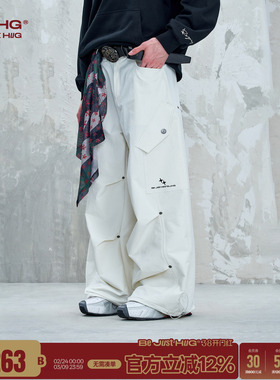 BJHG不计后果白色工装裤子男款春季美式运动设计感伞兵休闲裤子女